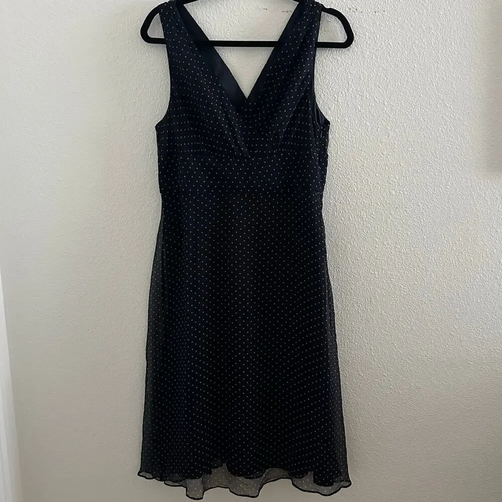 J. Crew Polka Dot V-Neck Sleeveless Silk Midi Dress Black Size 14